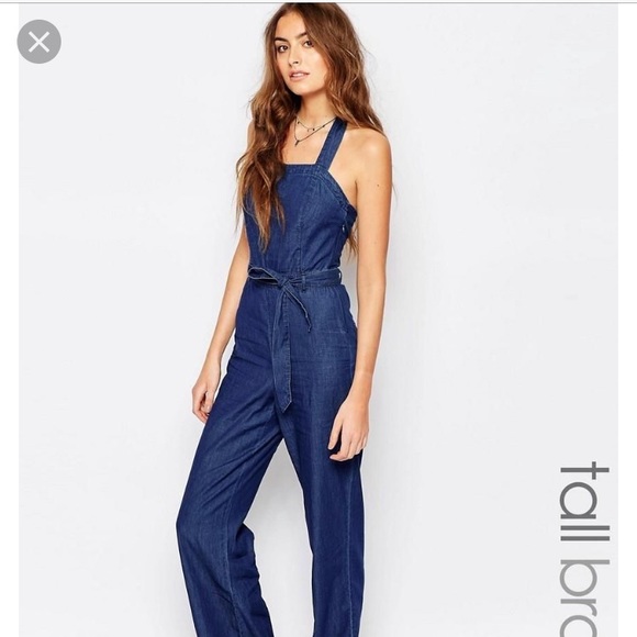 denim halter neck jumpsuit